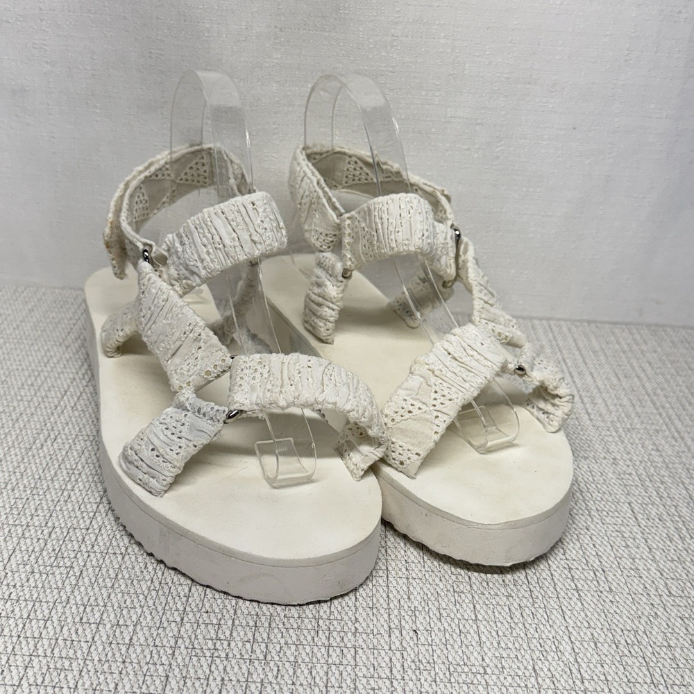 Anthropologie Lace Platform Sandals Women 9 White Eyelet Boho Cottagecore Summer